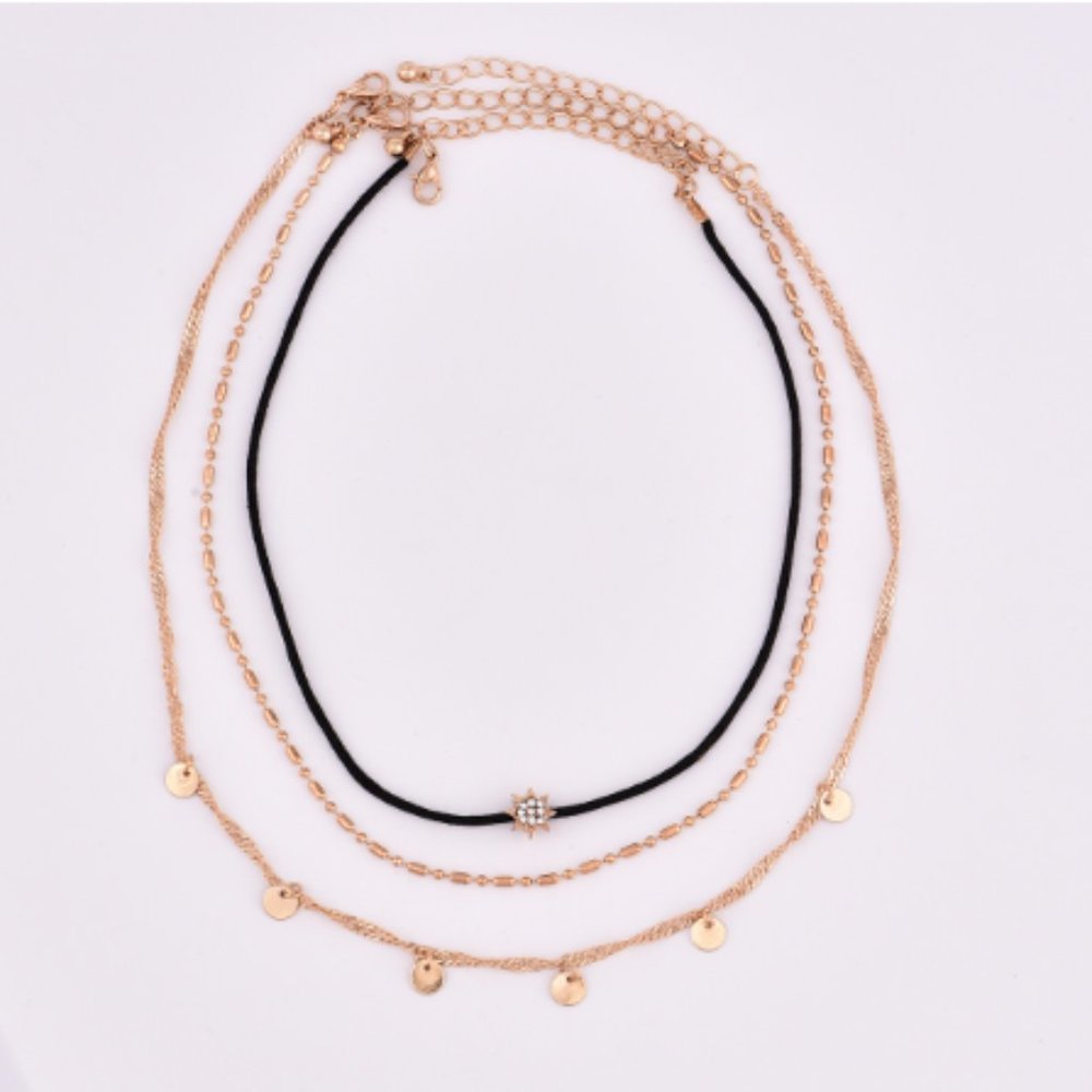 Simple Boho Gold Tone Multi Layer Choker Necklace - Picture 3 of 5